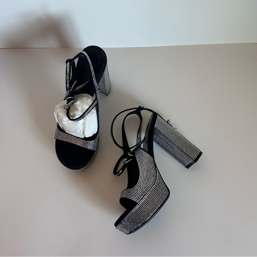 Givenchy Crystal-Embellished Platform Block Heels - Black Silver - Picture 2 of 4